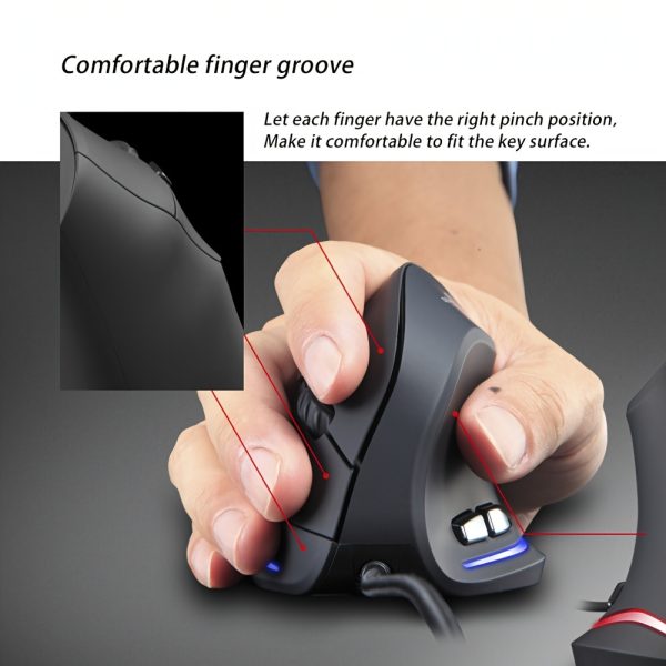 JOMAA Vertical Ergonomic Wired Gaming Mouse, 6 Buttons, RGB Right-Handed Optical Mouse for ESports, Compatible with Windows 10, No Battery Required, Science and Technology Theme