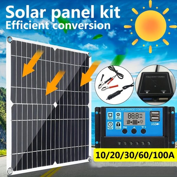 1pc High-Efficiency Monocrystalline Solar Panel Kit with Charge Controller, Insulated Material, Solar Charging for Mobile Phones, Outdoor String Lights, Camping, Cars, Yachts - 36V Max Working Voltage