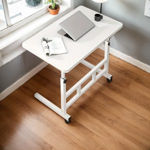 Adjustable Height Folding Study Desk - Extra Large White Laptop Table with Pulley, Multifunctional Bedtable for Students, Office, and Home Use, Student Workstation | Versatile Utility Table | Mobile Study Desk