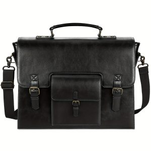 KTMOUW Messenger Bag for Men 39.62 cm Waterproof PU Vintage Faux Leather Laptop Briefcase Large Satchel Shoulder Bag Office Travel College Computer Laptop Bag, Coffee