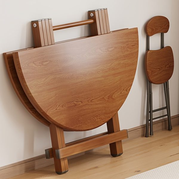 Compact Folding Circular Table - Durable Solid Wood & Fiberboard, Space-Saving Design for Home and Outdoor Use