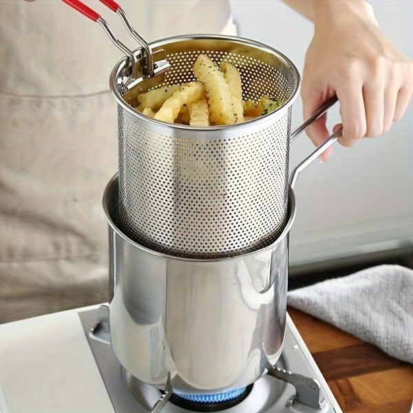 SENBOWE Stainless Steel Deep Fryer with Perforated Basket - Durable Mini Fryer for French Fries, Seafood, Chicken Wings - Includes Lid & Tongs, Ideal for Indoor & Outdoor Use, Outdoor Cooking Essentials | Modern Kitchenware | Durable Construction, Deep Fryer