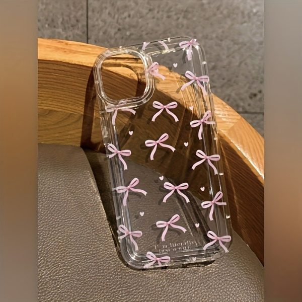 1pc Pink Small Bow Transparent Anti-Fall Mobile Phone Case, Suitable for Apple iPhone 16 15 14 13 12 11 XS XR X 8 7 Mini Plus Pro Max SE Series Mobile Phone Case, Holiday Gift, Birthday, Girlfriend, Boyfriend, Friend or Yourself v