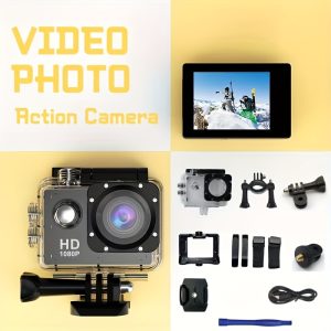 A 1080P High-Definition Action Camera Featuring a Wide 140° Field of View, a 2-Inch LCD Display, Digital Stabilization Technology, Support for SD Card Storage, a Built-In Rechargeable Lithium Battery, Automatic Exposure Capabilities, And MP4 Format Recording, Making It an Ideal Choice for Outdoor Sports And Leisure Photography, Perfect As a Christmas Or New Year Gift!