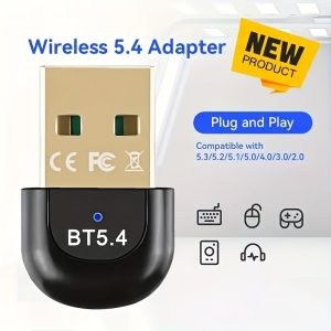 Wireless 5.4 Adapter USB Receiver, Plug and Play Mini Adapter with EDR, Automatic Backward Compatibility with 5.3/5.1/5.0/4.2/4.1/4.0, for Laptop, Headset, Keyboard, Mouse, Speaker, Printer - No Battery Required
