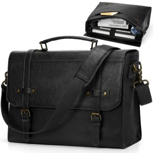Mens Messenger Bag 43.18 cm Waterproof Vintage PU Laptop Briefcase Large Laptop Bag Satchel Bag Computer Shoulder Bag for Office Business Travel College, Brown