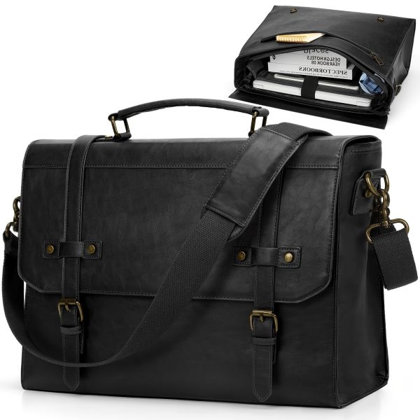 Mens Messenger Bag 43.18 cm Waterproof Vintage PU Laptop Briefcase Large Laptop Bag Satchel Bag Computer Shoulder Bag for Office Business Travel College, Brown