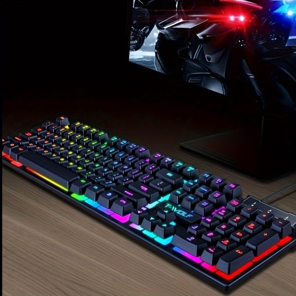 Gaming Keyboard With Wired USB, Mechanical Feel, And RGB Backlight For Computer Office Use.