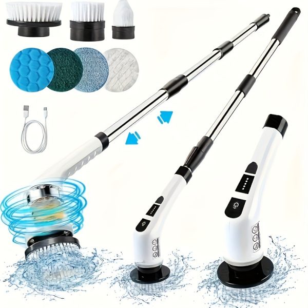 7-in-1 Electric Cleaning Brush, Electric Rotating Floor Brush, Cordless Electric Rotating Brush, with 7 Replaceable Brush Heads and Adjustable Telescopic Handle, Suitable for Floors, Bathrooms, Bathtubs, and Tiles