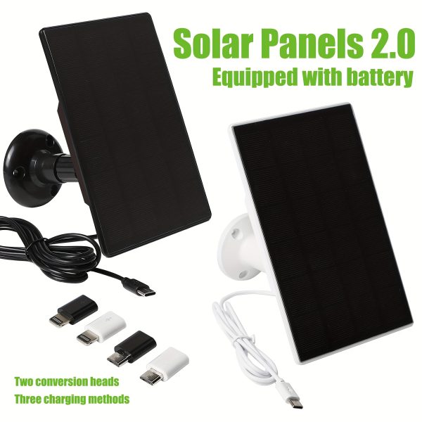 Upgraded Solar Panels for Low Voltage Security Cameras, Built-in Battery, Compatible with Micro USB & USB-C&Apple Easy to Install Solar Charger for Doorbells, Lights & Monitoring Equipment