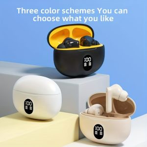 Wireless In-Ear Earbuds with LED Power Display, Touch Control, Media Play/Pause, Condenser Mic, Open-Back Earcups, USB Type-C Charging, Rechargeable 180mAh Battery, Compatible with Cellphones, Ideal for Sports & Daily Use - No Charger Included