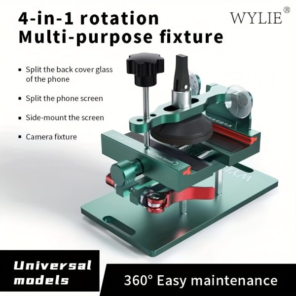 WYLIE 4-in-1 Multi-Purpose Phone Repair Fixture Kit - 360° Rotatable Mainboard Clamp Tool for Back Glass/Cover/Screen Removal, Stainless Steel Construction, Uncharged Manual Operation, Universal Model
