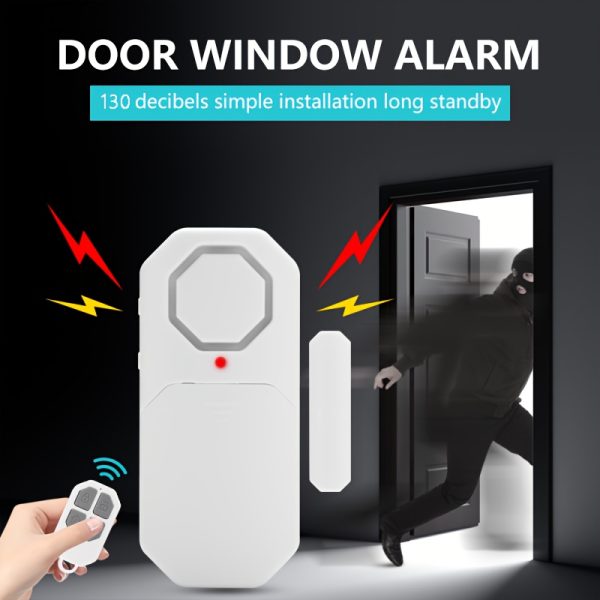 1pc Wireless Door and Window Alarm, 130dB High Decibel Security System with Remote Control, Anti-Theft Magnetic Sensor, 5 Modes, SOS Device for Home, Office, School, Hotel, Warehouse - Battery Powered (AAA), Non-Waterproof, Door Alarm Sensor
