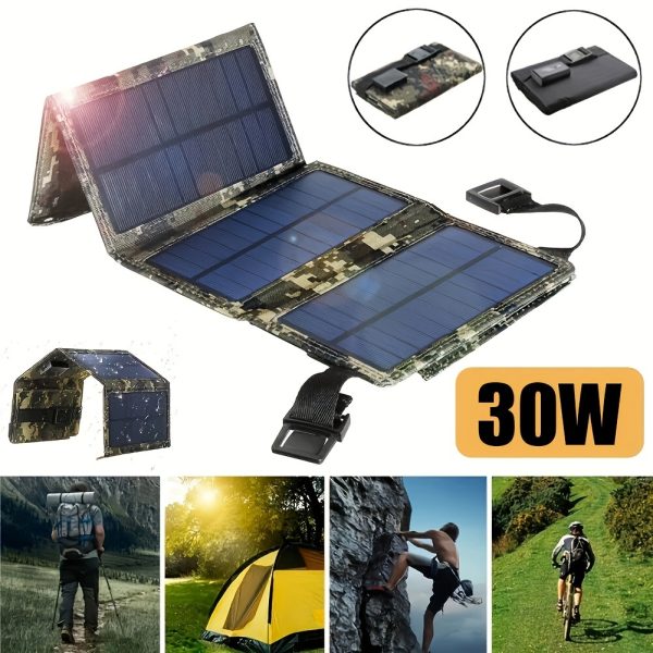 1pc Portable 30W USB Solar Panel, Foldable Power Bank with Removable Photovoltaic Products for Outdoor Camping Hiking Phone Charger