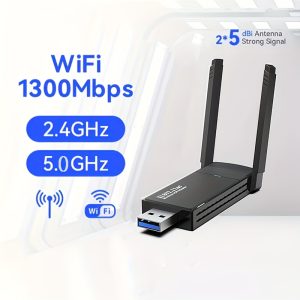 Wireless USB 1300Mbps Network Adapter for Desktop Computers, Featuring a Built-In High-Gain Dual-Band Antenna for 5G/2.4G. This Wireless Adapter Comes with Drivers And Is Compatible with Windows 10/11/8.1/7, Instantly Enabling Wifi And Mobile Hotspot Capabilities on Your Computer!