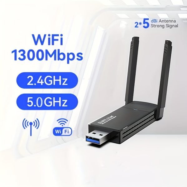 Wireless USB 1300Mbps Network Adapter for Desktop Computers, Featuring a Built-In High-Gain Dual-Band Antenna for 5G/2.4G. This Wireless Adapter Comes with Drivers And Is Compatible with Windows 10/11/8.1/7, Instantly Enabling Wifi And Mobile Hotspot Capabilities on Your Computer!