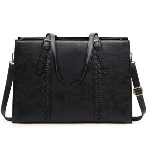SDYSM Women's Waterproof PU Leather Laptop Tote Bag - Large 39.62cm Professional Business Briefcase with Multiple Compartments, Adjustable Strap & Decorative Metal Accents, Available in Army Green/Dark Brown/Black, Laptop Bag