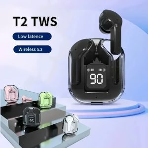 New Transparent Wireless Headphones with Hifi Dual Stereo Microphones, Mini In-Ear Design, Featuring a Charging Case And LED Digital Display for Sports Use.
