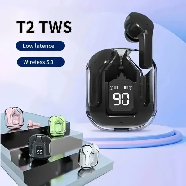 New Transparent Wireless Headphones with Hifi Dual Stereo Microphones, Mini In-Ear Design, Featuring a Charging Case And LED Digital Display for Sports Use.