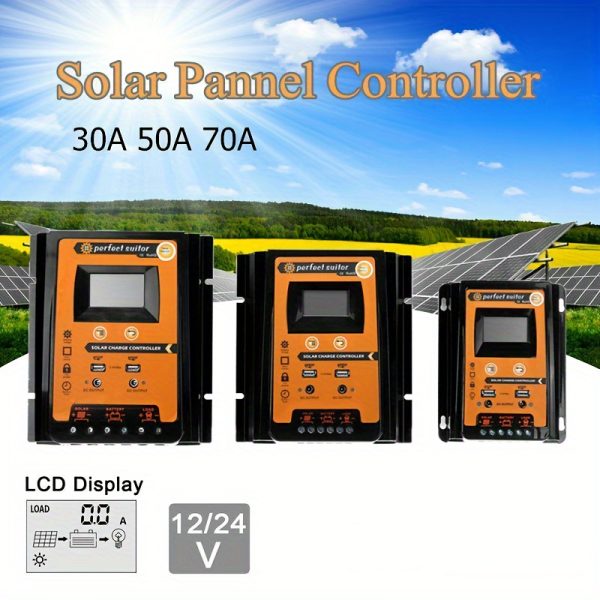 1pc, 30/50/70A MPPT Solar Charge Controller 12/24V Panel Battery Regulator Dual USB Energy Controllers