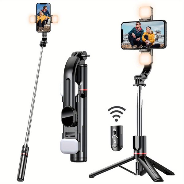 1pc Selfie Stick With Two Fill Light, Selfie Stick With Upgraded Tripod, Extra Long 45 Inch Flexible Phone Tripod With Detachable Remote Compatible With IPhone 14/14 Pro/13/13 Pro/12/12 Pro/11/11 Pro/XS Max/XS/XR/X/8/7 And Android Smartphones