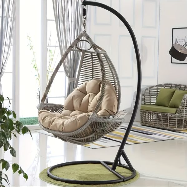Deluxe Thickened Hanging Basket Chair Cushion with Polyester Fabric & 100% Polyester Filler - Handmade, Waterproof, Indoor/Outdoor Use for Patio, Balcony, and Living Room - Contemporary Style, Beige Cover Included, Indoor Outdoor Cushion | Elegant Hanging Chair | Sturdy Metal Frame, Outdoor Chair Cushions