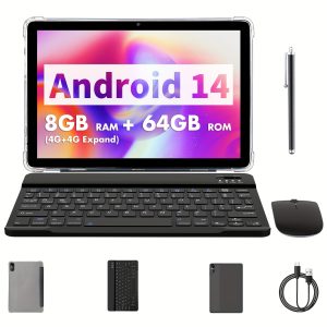 Roenllce 25.65cm Android 13 Tablet - 8GB RAM + 64GB Storage, Dual-Band WiFi 6, HD 1280x800 IPS Display, Stereo Speakers, Dual Cameras, 6000mAh Battery, Supports 1TB Memory Expansion, Includes Keyboard & Mouse with Protective Case, Type-C Charging, Allwinner Processor, Multimedia Device | Professional Tablet | Polycarbonate Build