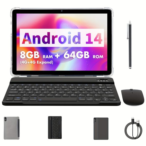Roenllce 25.65cm Android 13 Tablet - 8GB RAM + 64GB Storage, Dual-Band WiFi 6, HD 1280x800 IPS Display, Stereo Speakers, Dual Cameras, 6000mAh Battery, Supports 1TB Memory Expansion, Includes Keyboard & Mouse with Protective Case, Type-C Charging, Allwinner Processor, Multimedia Device | Professional Tablet | Polycarbonate Build