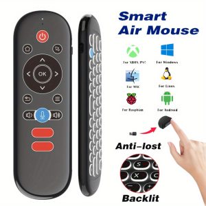 1pc 2.4G Wireless Air Mouse Remote Control with Mini Keyboard, Backlit, 6-Axis Gyroscope, Voice Search, IR Learning, Anti-Lost Feature - Rechargeable Lithium Polymer Battery, USB Cable Included - Compatible with Smart TVs, Projectors, PS3, and More