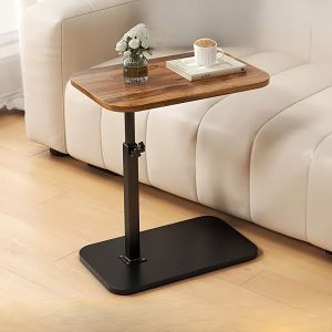 Modern C- Shaped Side Table, Adjustable Height-360 ° Rotation, Sliding Design Suitable for Sofa/Bed/Bathtub-Durable Metal and Hardwood Structure