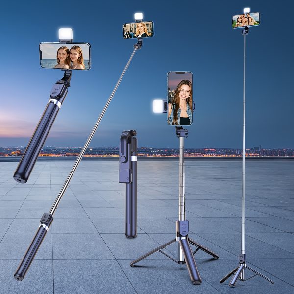 A multifunctional universal camera with a fill light handheld selfie pole live broadcast tripod suitable for travel self-broadcast selfie video recording and other multi-purpose