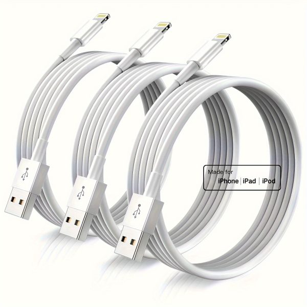 3pcs/1pc for iPhone charger cable lightning data cable, original [3-piece 6-foot] MFi certified USB A charging cable suitable for iPhone 13 12 11 Mini Pro XR Xs Max X SE 8 7 6 Plus iPad iPod AirPods - White