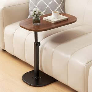Adjustable Height Side Table - Casual Style Sofa & Console Table, Wood-Based Panel & Metal Frame, Versatile & Mobile Living Room Accent Table, No Electricity or Battery Required, High Density Fiberboard, Hardwood & Cork Materials - Black