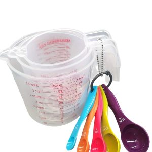 5-Piece Stackable Plastic Measuring Cups and Spoons, BPA-Free with Spouts and Handles, Durable Kitchen Tools for Cooking and Baking Precision