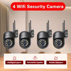 4-Pack Dome Security Cameras 1080p HD WiFi - Indoor Surveillance Camera with Color Night Vision, 355° Panoramic & 90° Tilt, AI Motion Detection, Two-Way Audio, App Control, for Smart Home System, Non-Waterproof Wall Hanging Mount, Remote Monitoring - Compatible with Wireless Routers