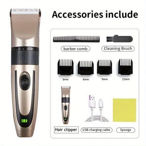 1pc SKYUV Professional Cordless Hair Clippers for Men, Rechargeable USB Charging Electric Barber Trimmer, Low Noise High Power Ceramic Cutter Head, Hair Cutting & Grooming Kit with Guide Combs, Cleaning Brush, and Lithium Battery