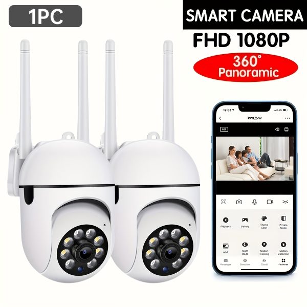 1pc JOOAN Wireless Security Camera, 1080P HD Indoor/Outdoor Cam with Color Night Vision, 2-Way Audio, PTZ Technology, Wall Hanging, App Control, Audio & Motion Alerts, USB Powered, 1920x1080 Resolution, Wi-Fi Smart Home Security Camera with Motion Tracking for Babies, Elderly & Pets