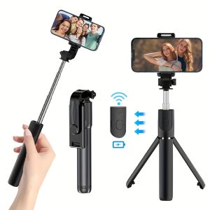 Expandable Mobile Phone Selfie Stick Tripod Outdoor Handheld Portable All-in-One Stand Smartphone Tripod with Wireless Remote Control 360-degree Rotation Suitable for Apple iPhone Samsung Android Smartphone