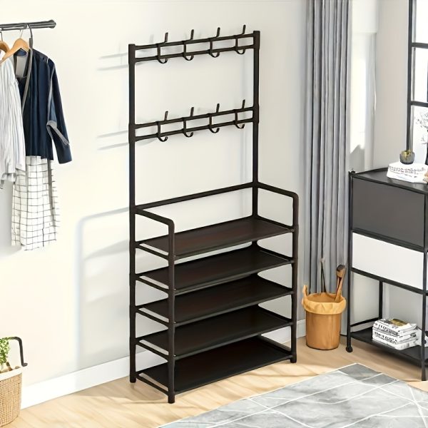 Shoe Storage Must-Have-Multifunctional 4/5-layer Entrance Storage Rack with Width of 60cm - Independent Hat and Shoe Rack, Equipped with Metal Frame and 8 Hooks, Suitable for Living Room, Bathroom and Corridor, Need Self-assembly, Easy Assembly, Hanging Shoe Organizers