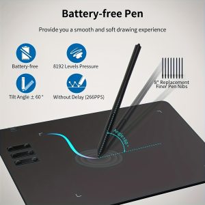 ELFO LARANJA Graphic Drawing Tablet with Pen - 16.99 x 10.69 cm Active Area, ABS, Compatible with Android, Mac OS 11.0+, Windows XP/7/8/10, Digital Art Pad for PC, Notebook, No Battery Needed - Black (Ages 14+)