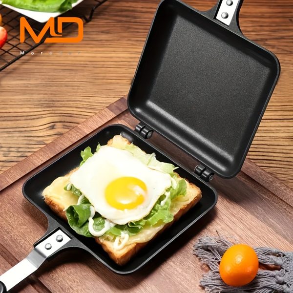 MOREDOR Non-Stick Sandwich Maker - Double-Sided Grilled Cheese & Omelette Pan, Black Iron Breakfast Cooking Tool for Home Kitchen & Outdoor Camping, Versatile Cooking Pan | Portable Cooking Appliance | Durable Iron Pan