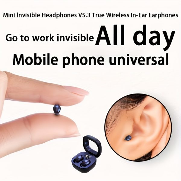 Ultra-Compact Mini Wireless In-Ear Headphones 5.3 - True Wireless, Noise Cancelling, HiFi Sound, Invisible Design for All-Day Wear, Touch Controls, USB-C Charging, Ideal for Running & Sleep, Compatible with All Mobile Phones, Wireless Earbuds