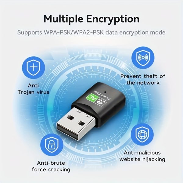 USB Network Adapter, 2.4G/5.8G Dual Band 600Mbps Wireless Network Card, Driver-free Plug And Play, Suitable For PC Computer, Laptop, More Compatible With XP/Win7/8/8.1/10/11 System