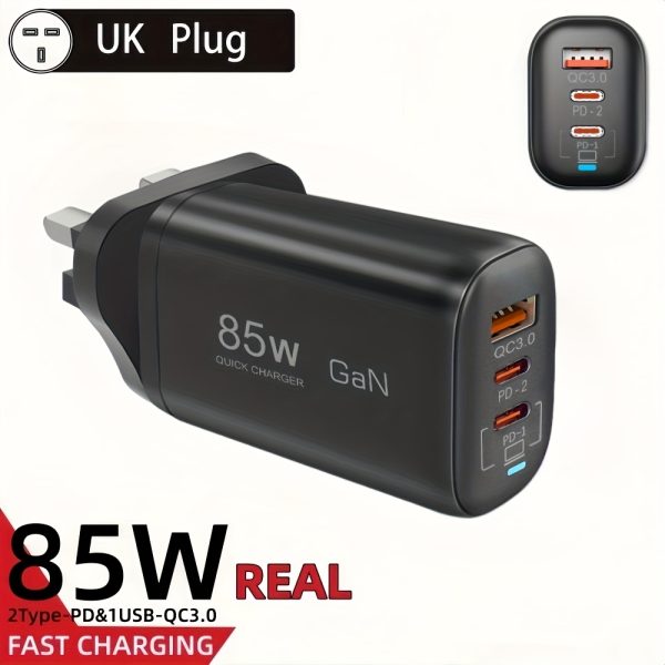 1pc XEDAIN 85W Dual Port Fast Charger, GaN Quick Charge with PPS PD QC3.0 USB Type-C, 110V/220V AC Power Adapter, UK Plug, Compatible with Samsung Xiaomi iPhone iPad MacBook, Multi-Function Travel Charger for Multiple Electronics