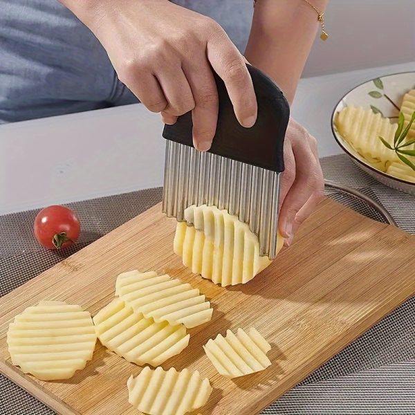 1pc, Multifunctional Kitchen Knife, Patterned Knife, Stainless Steel Potato Cutter, Wolf Toothed Potato Cutter, Wavy Potato Cutter, French Fry Cutter, Multifunctional Vegetable Slicer, Potato Slicer, And Slicing Knife