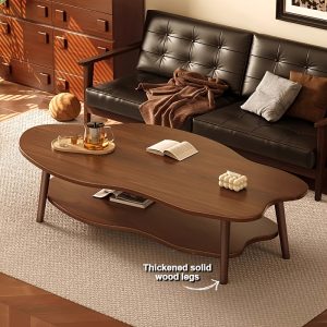 Modern Double-Layer Cloud Coffee Table - Space-Saving Design with Curved Legs, Thickened Solid Wood Construction | Stylish Centerpiece for Living Room, Apartment, or Small Spaces | Contemporary Aesthetic, High-Density Fiber Board, Minimalist Decor | Modern Style Table | Thickened Wood Legs, Coffee Table for Living Room