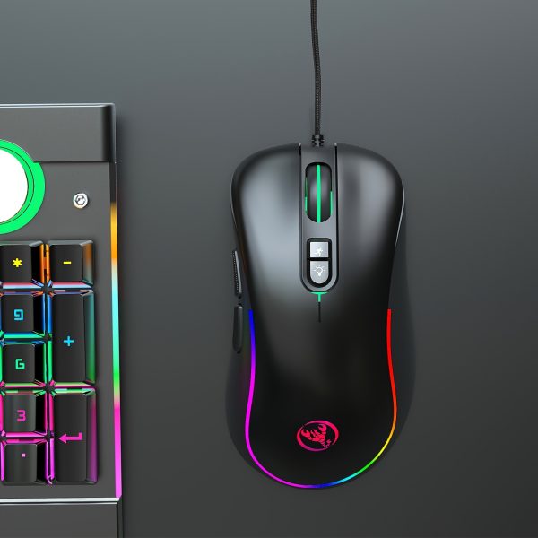 HXSJ 7D 6400 DPI Optical Gaming Mouse with RGB Lighting, Right-Handed, No Battery, USB Power Mode