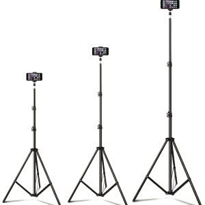 Universal Adjustable Iron Tripod Stand with Phone Holder Clip, Foldable Multifunctional Camera Tripod, 63-inch with Clip Fastening, Triangular Metal Support for Smartphones and Cameras
