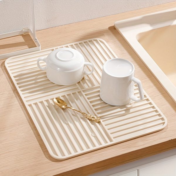 1pc Elegant Beige Silicone Dish Drying Mat - Thick, Foldable & Heat-Resistant Countertop Pad with Raised Ridges for Efficient Kitchen Organization, Anti-Slip & Absorbent, Ideal for Teapots, Cups & Utensils