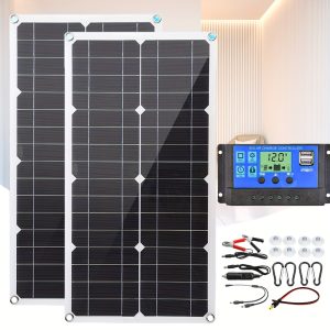 1/2 Packs, 25W/50W Portable Solar Panel Kit DC 12V/5V Dual USB Solar Cells+ Solar Controller+Connector Cables For Phone Car Yacht RV Boat Home Camping
